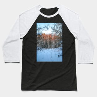 Winter landscape - frosty trees in snowy forest in the sunny morning. Tranquil winter nature in sunlight Baseball T-Shirt